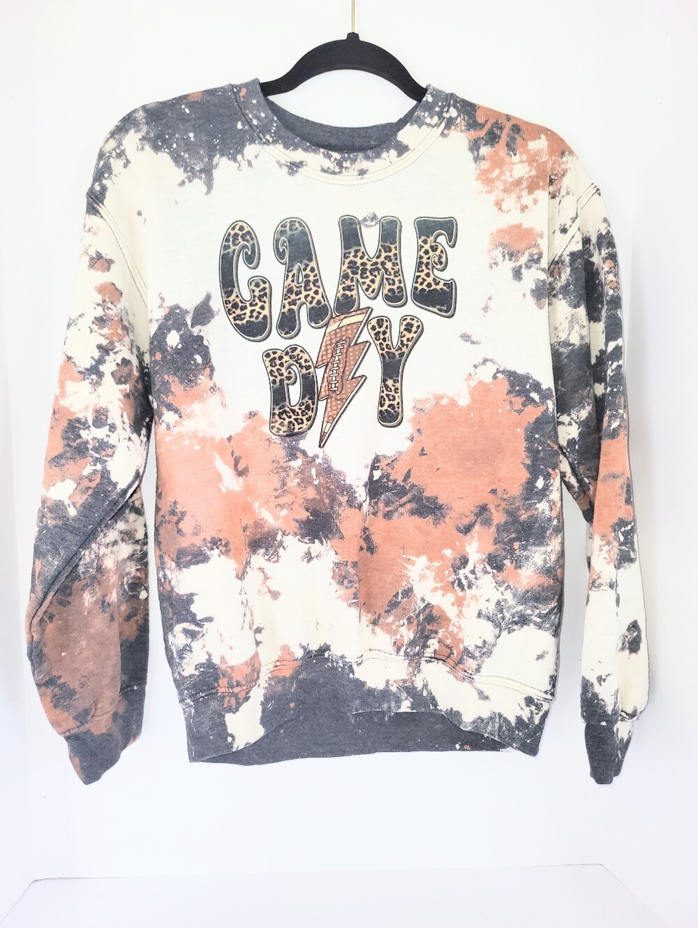 Custom Made Gildan Football Game Day Graphic Cowhide Tie Dye Sweatshirt Small